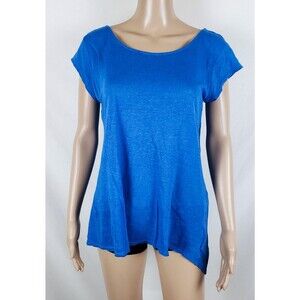 Cynthia Rowley Linen Tee Womens M Cobalt Blue Asymmetrical Open Back Resort